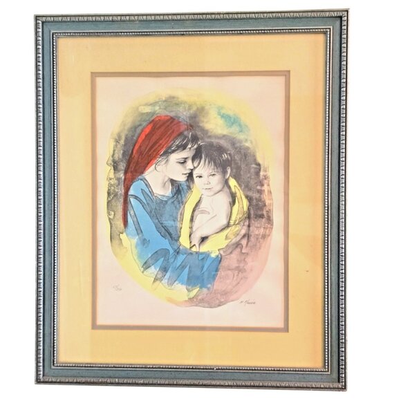 M. Maurice Other - Mother And Child By M. Maurice Signed Lithograph Print #67/250 In Ornate Silver